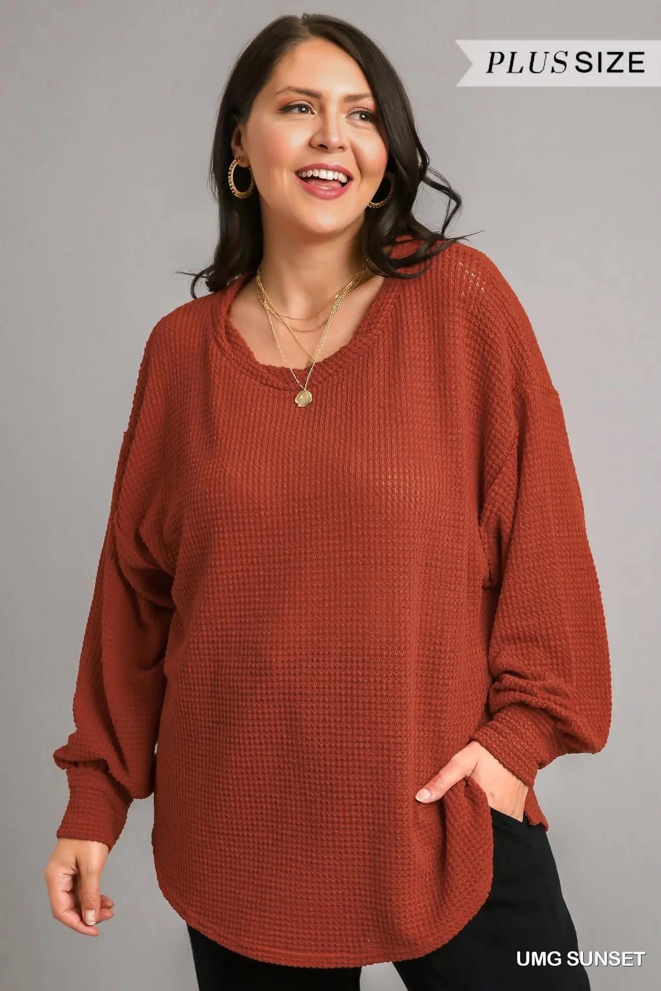 Umgee Waffle Knit Top, Sunset