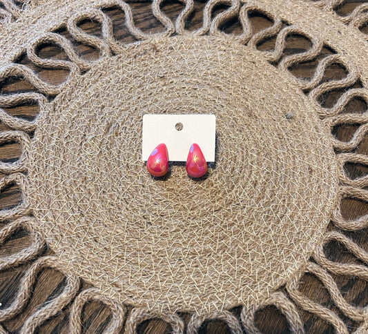 Iridescent Teardrop Hoops, Hot Pink