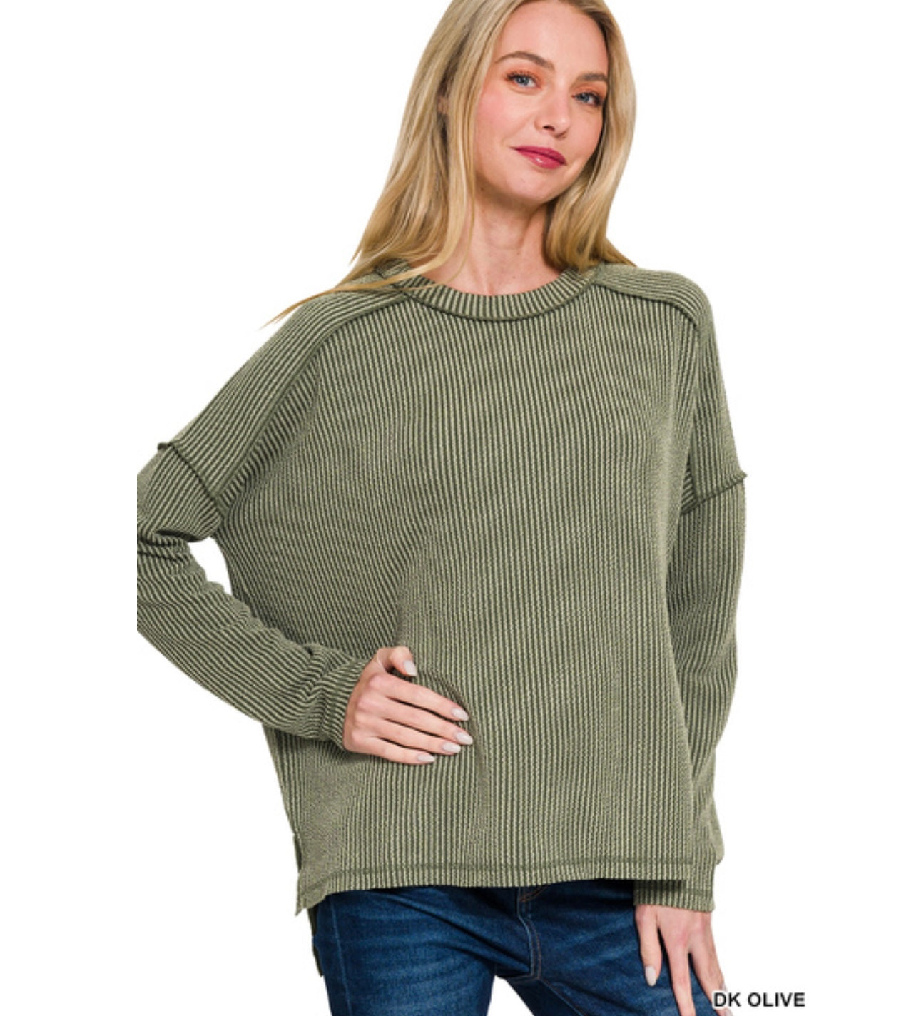 Effortless Ribbed Top, Olive