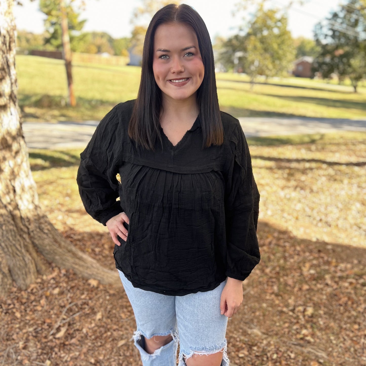 Umgee Cotton Gauze Top, Black