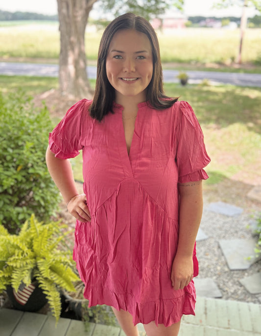 Umgee Ruffle Dress with Puff Sleeves