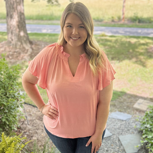 Umgee Ruffle Split Neck Top