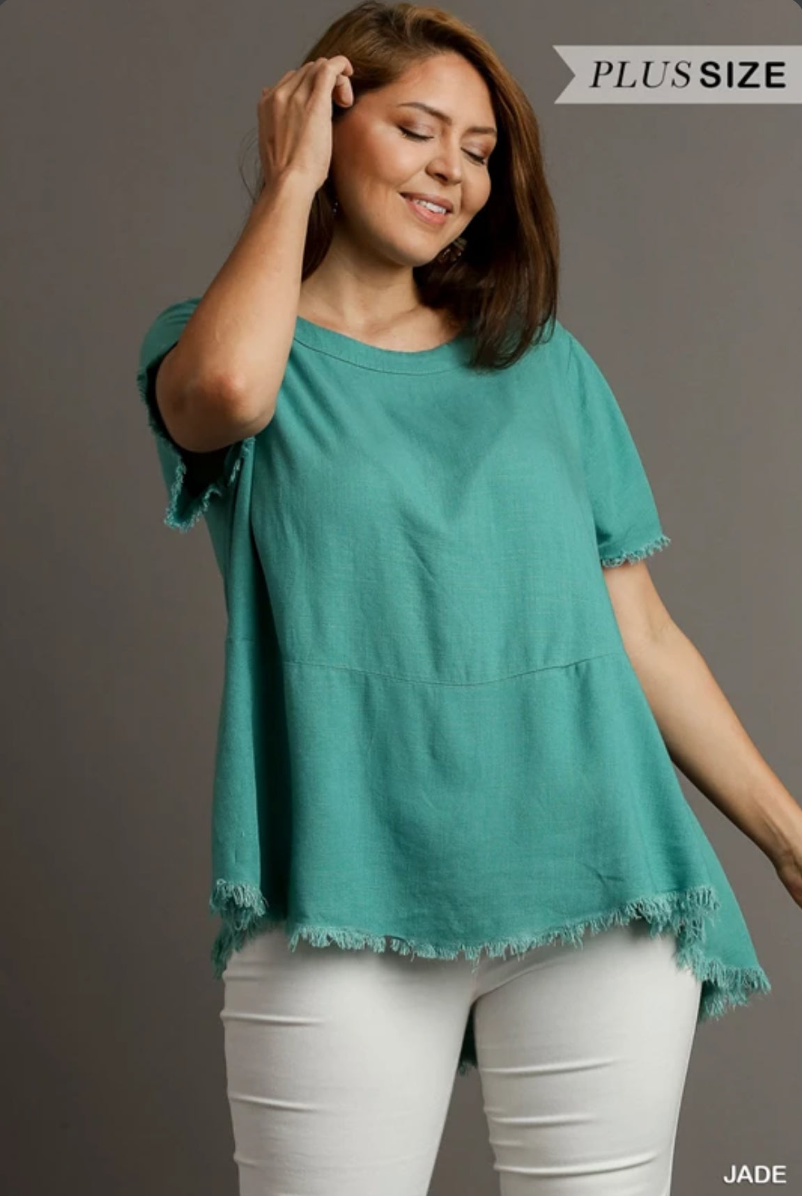 Umgee Sarah Linen Short Sleeve Top, Jade