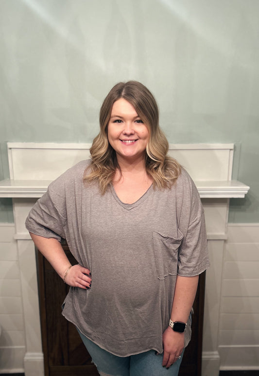 Leanna Oversized Raw Edge Top, Heather Grey
