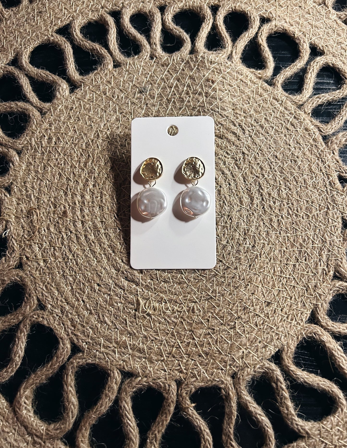 Hammered Gold + Pearl Earrings