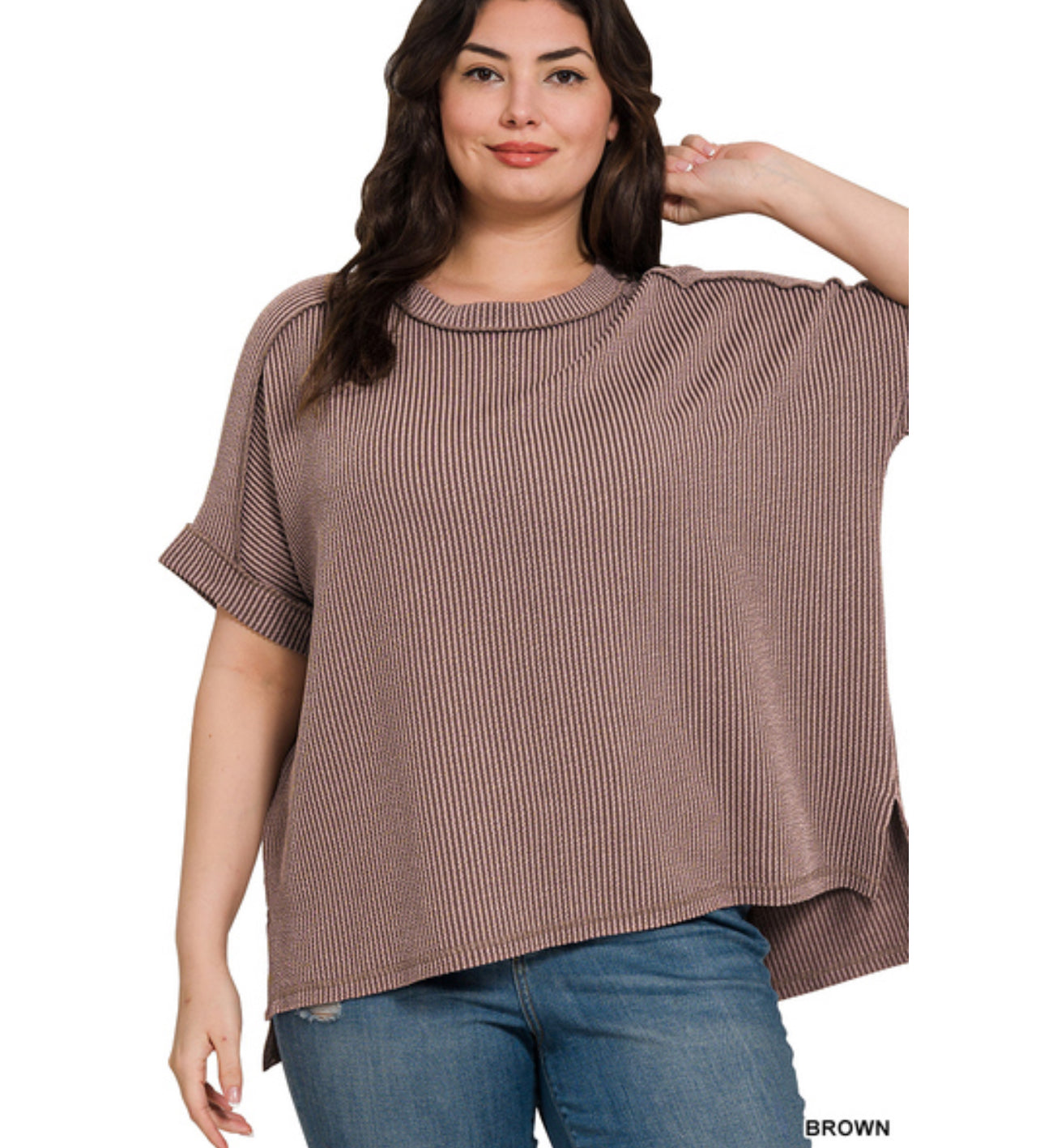 Kenzie Corded Rib Top, Brown