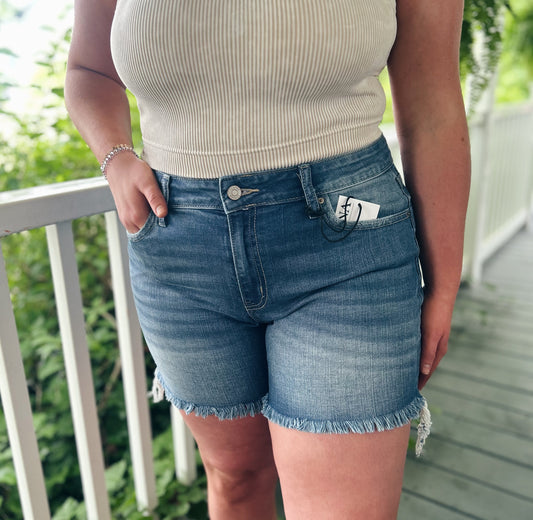 Zoey Raw Frayed Hem Denim Shorts