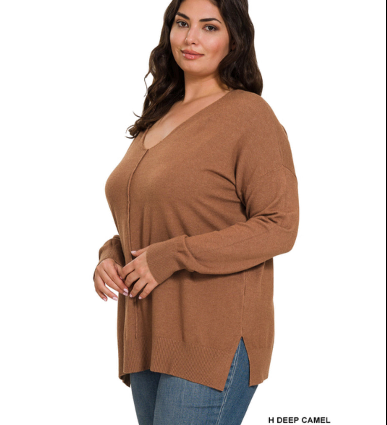 Front Seam Sweater, Heather Deep Camel