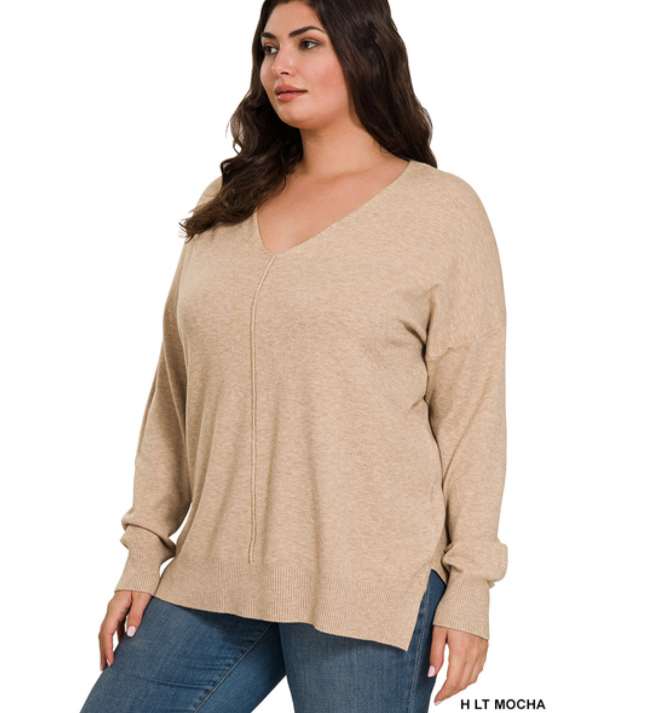 Front Seam Sweater, Heather Light Mocha